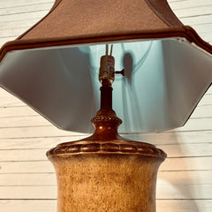 Garcia Imports Table Lamp, Urn Shape, Beige, Burgundy, Brown with Shade