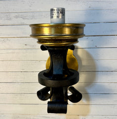 Visual Comfort (BZ) Iron & Brass Wall Sconce Light, Frosted Cylinder Shade