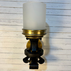 Visual Comfort (BZ) Iron & Brass Wall Sconce Light, Frosted Cylinder Shade