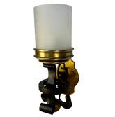 Visual Comfort (BZ) Iron & Brass Wall Sconce Light, Frosted Cylinder Shade