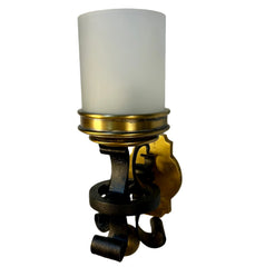 Visual Comfort (BZ) Iron & Brass Wall Sconce Light, Frosted Cylinder Shade