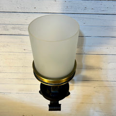 Visual Comfort (BZ) Iron & Brass Wall Sconce Light, Frosted Cylinder Shade