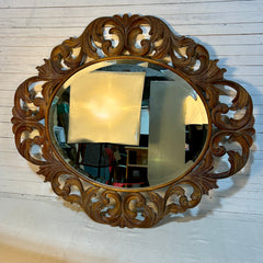 Harrison Gil Carved Wood Oval Mirror, Hangs Vertical or Horizontal