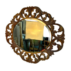Harrison Gil Carved Wood Oval Mirror, Hangs Vertical or Horizontal