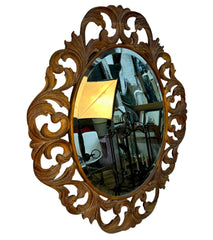 Harrison Gil Carved Wood Oval Mirror, Hangs Vertical or Horizontal