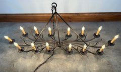 International Ironware Chandelier, Oblong with 14 Lights, Hand Forged