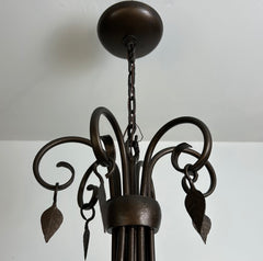 International Ironware Chandelier with Hand Painted Paper Shade with Tree Scape