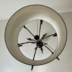 International Ironware Chandelier with Hand Painted Paper Shade with Tree Scape