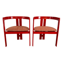 Pair of Pigreco Wood Chairs, Stendig, Italian, Red, Vintage, sku: 032564
