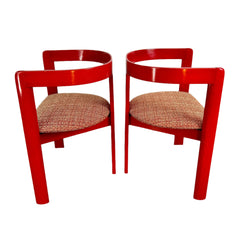 Pair of Pigreco Wood Chairs, Stendig, Italian, Red, Vintage, sku: 032564