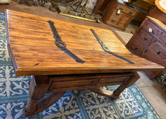 Coffee Table, Rustic, Large Iron Hinges, Double Storage Compartments