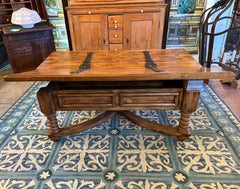 Coffee Table, Rustic, Large Iron Hinges, Double Storage Compartments