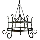 Hand Wrought Iron Pot Rack, Round, Six Hooks, Pewter Finish