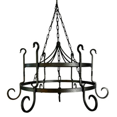 Hand Wrought Iron Pot Rack, Round, Six Hooks, Pewter Finish