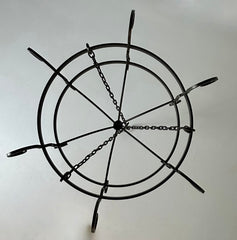 Hand Wrought Iron Pot Rack, Round, Six Hooks, Pewter Finish