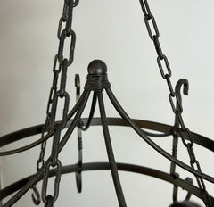 Hand Wrought Iron Pot Rack, Round, Six Hooks, Pewter Finish