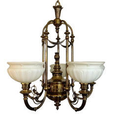 Kichler Brass Chandelier with Five Opaque Globes, Ornate, sku: 032584