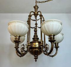 Kichler Brass Chandelier with Five Opaque Globes, Ornate, sku: 032584