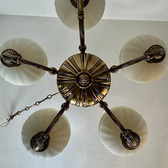 Kichler Brass Chandelier with Five Opaque Globes, Ornate, sku: 032584