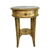 Round Side Table, Handpainted with Stone Veneer Top