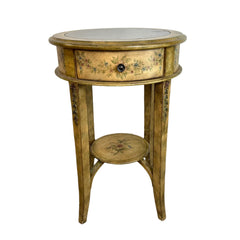 Round Side Table, Handpainted with Stone Veneer Top