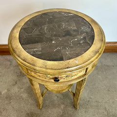 Round Side Table, Handpainted with Stone Veneer Top