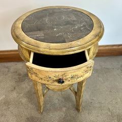 Round Side Table, Handpainted with Stone Veneer Top