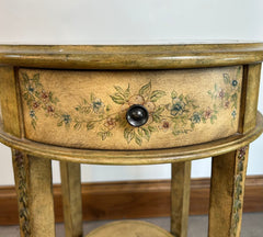 Round Side Table, Handpainted with Stone Veneer Top