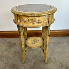 Round Side Table, Handpainted with Stone Veneer Top