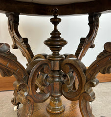 Antique Scalloped White Marble Top Parlor Table, Eastlake Style