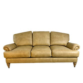 Ethan Allen Leather Sofa with Rolled Arms with Nailhead Trim