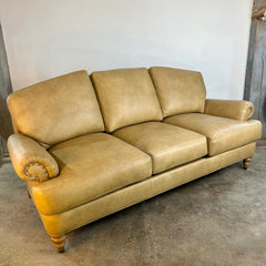 Ethan Allen Leather Sofa with Rolled Arms with Nailhead Trim