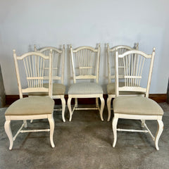 Thomasville Dining Chairs with Spindle Back, Upholstered Seats, Set of Five