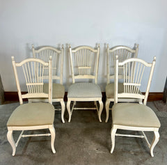 Thomasville Dining Chairs with Spindle Back, Upholstered Seats, Set of Five