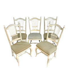 Thomasville Dining Chairs with Spindle Back, Upholstered Seats, Set of Five