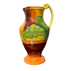 Pitcher, Pottery, Yellow, Hand Painted Grapes and Pears, Made in Italy, Sku: 032627