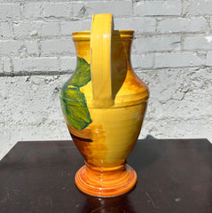 Pitcher, Pottery, Yellow, Hand Painted Grapes and Pears, Made in Italy, Sku: 032627