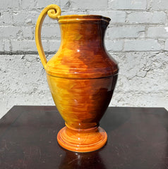 Pitcher, Pottery, Yellow, Hand Painted Grapes and Pears, Made in Italy, Sku: 032627