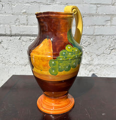 Pitcher, Pottery, Yellow, Hand Painted Grapes and Pears, Made in Italy, Sku: 032627