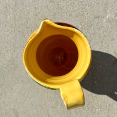Pitcher, Pottery, Yellow, Hand Painted Grapes and Pears, Made in Italy, Sku: 032627