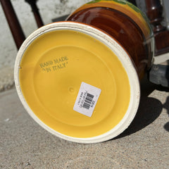 Pitcher, Pottery, Yellow, Hand Painted Grapes and Pears, Made in Italy, Sku: 032627