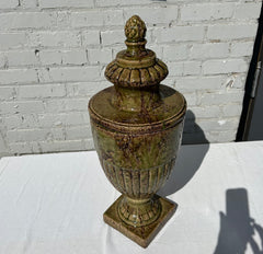 Lidded Urn, Pottery, Olive Green