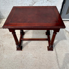 Southcone Carved Wood & Leather inset top End Table, Dark Finish