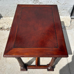 Southcone Carved Wood & Leather inset top End Table, Dark Finish