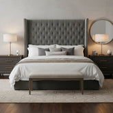 Restoration Hardware Queen Size Gray Velvet Tufted Headboard, Sku: 032656