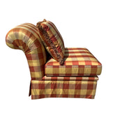 Huntington House Slipper Chair, Upholstered Red and Gold Buffalo Plaid, Rolled Back