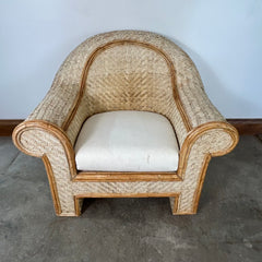 Rattan Accent Chair, Rolled Arms, Seat Cushion