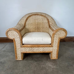 Rattan Accent Chair, Rolled Arms, Seat Cushion