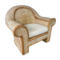 Rattan Accent Chair, Rolled Arms, Seat Cushion