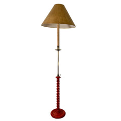 Fredrick Cooper Barley Twist Red Floor Lamp Brass Faux Painted Candlestick Parchment & Gold Stippled Shade